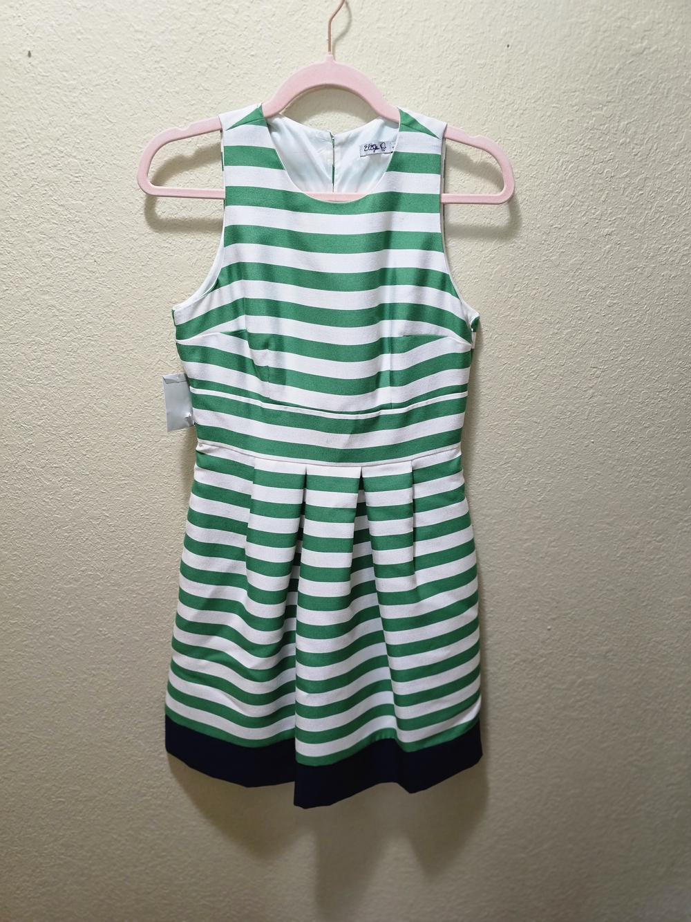 NWT Eliza J Green and White Striped Pleated Mini Dress – Size 4P